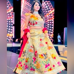 Full flare gold lehenga